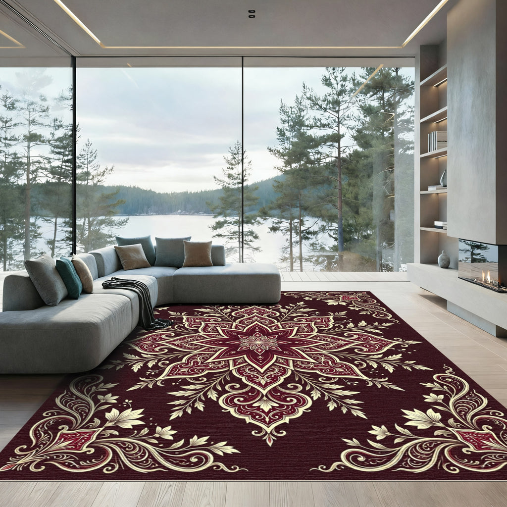 Rich Crimson Floral Medallion Harmony Rug
