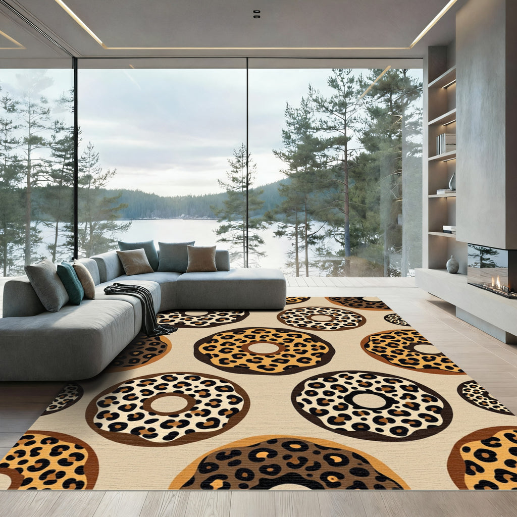 Leopard Spot Donut Cream Brown Artwork Rug