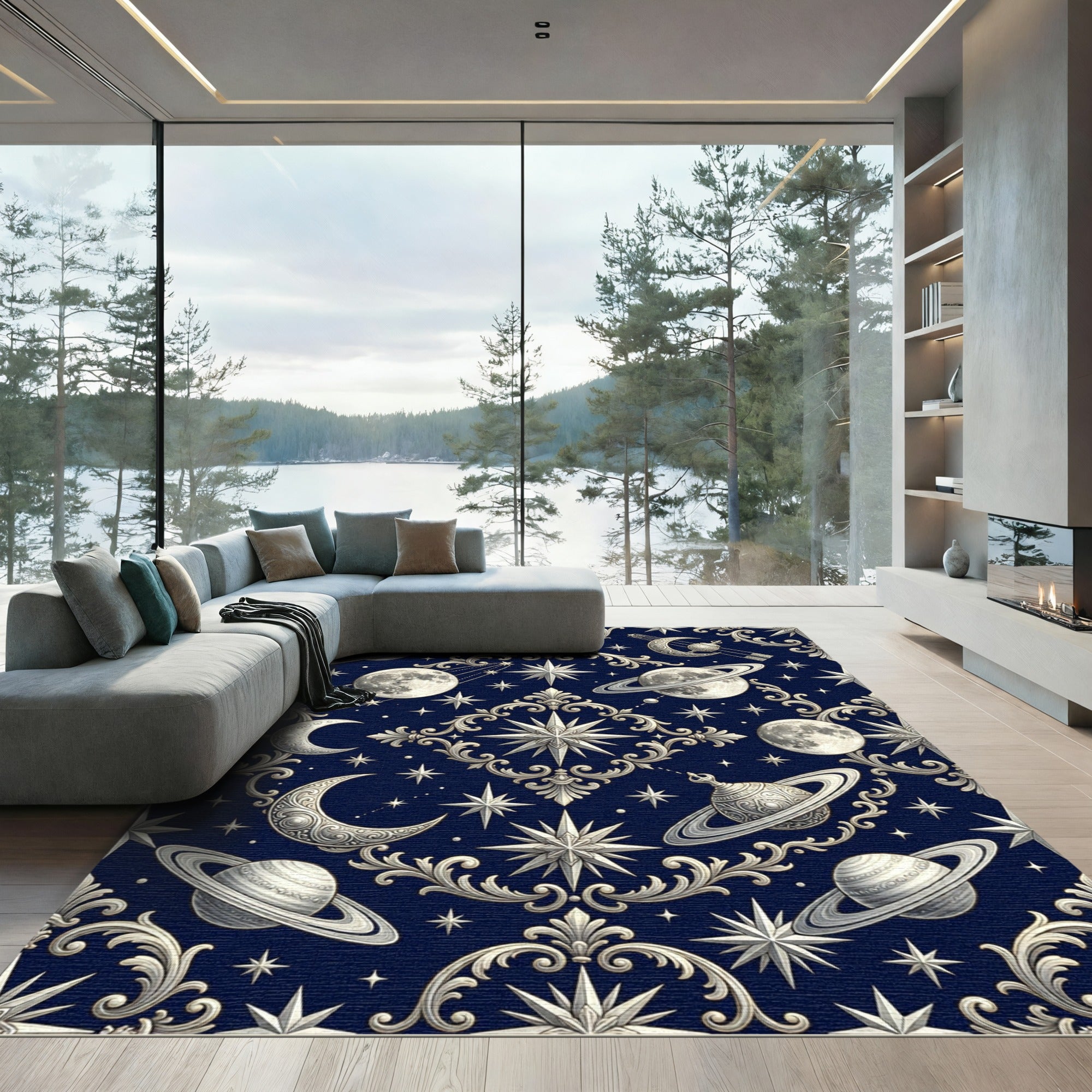 Midnight Celestial Baroque Ornate Starry Universe Rug