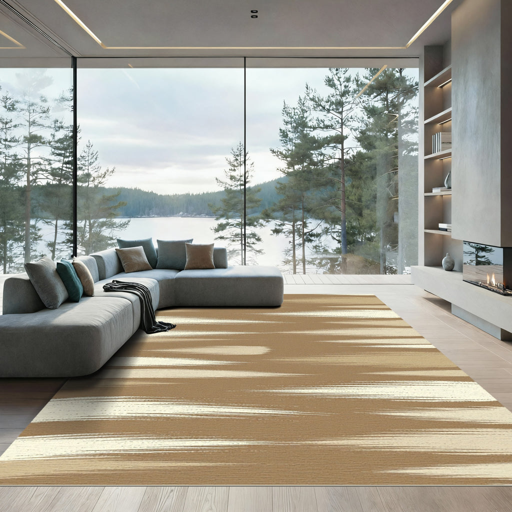 Modern Earth Tone Abstract Brush Stroke Rug
