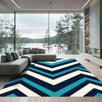 Modern Teal Navy Chevron Stripe Rug