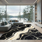 Elegant Black and Gold Marbled Swirl Rug
