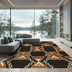 Ornate Burnt Orange Hourglass Chain Link Rug