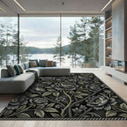 Dark Gray Floral Lace Vine Rug