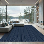 Minimalist Navy Blue Vertical Pinstripe Rug