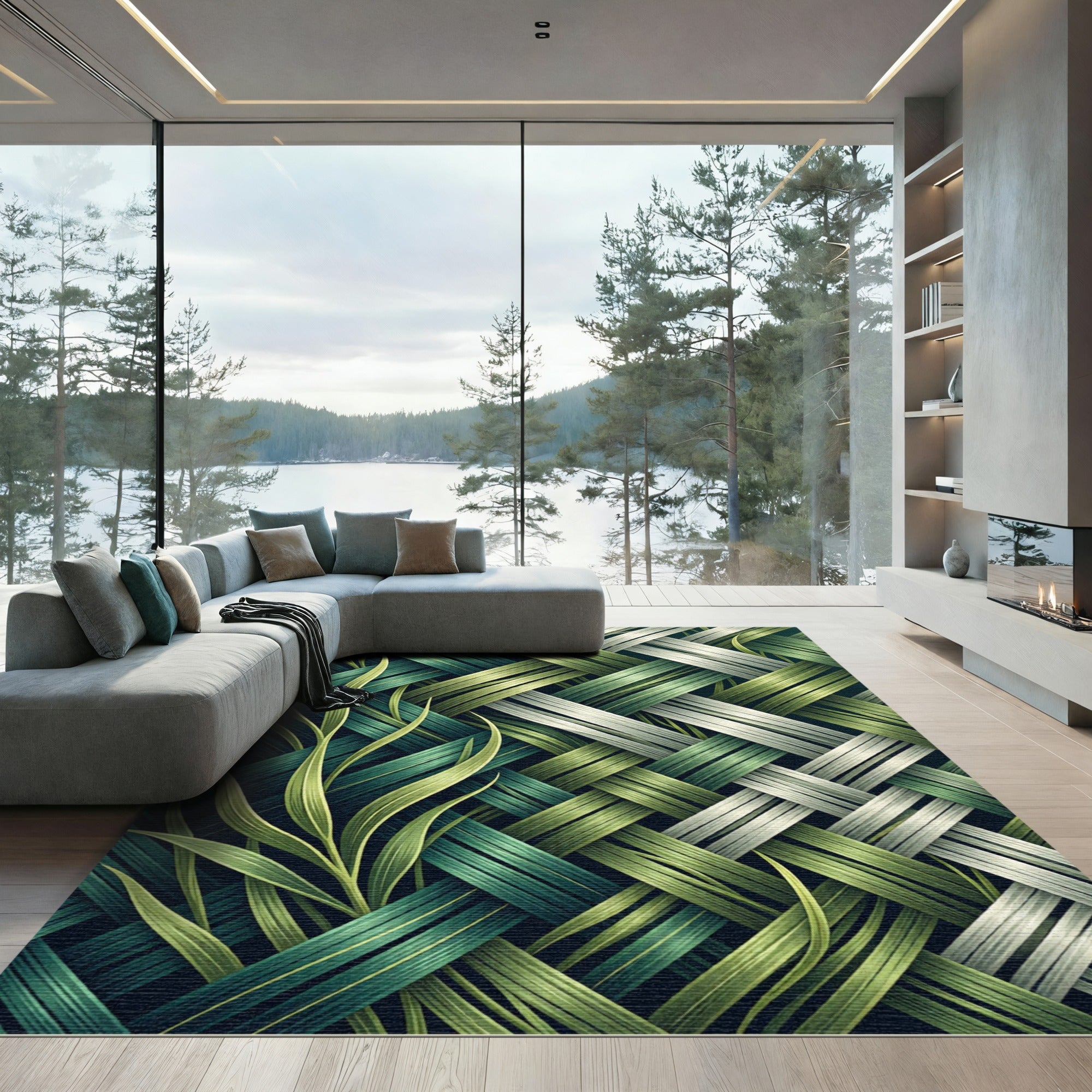 Green Woven Leaf Texture Rug