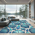 Coastal Blue Seashell Sea Glass Rug