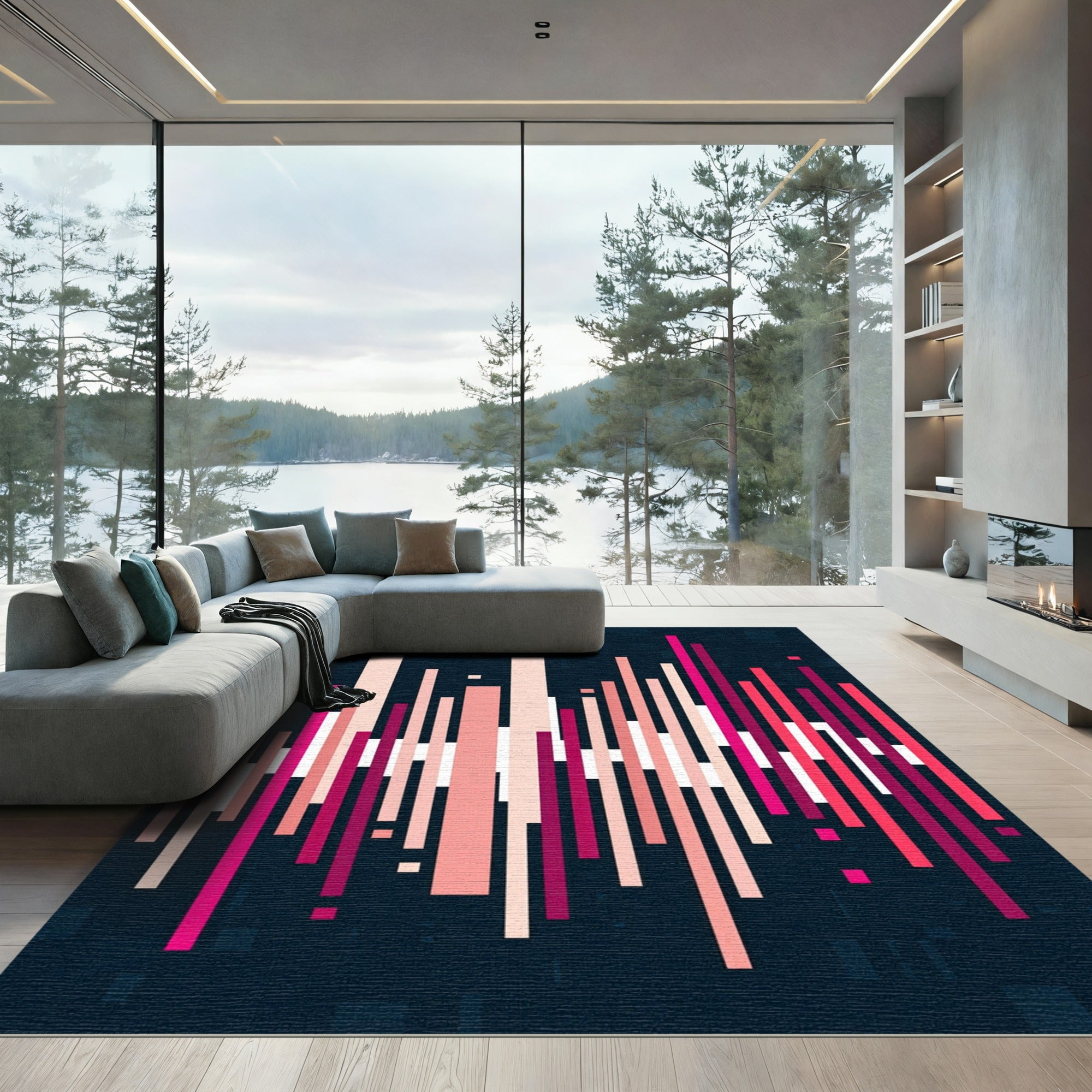 Pink Vertical Bar Abstract Rug