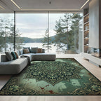Vintage Sage Botanical Medallion Art Rug
