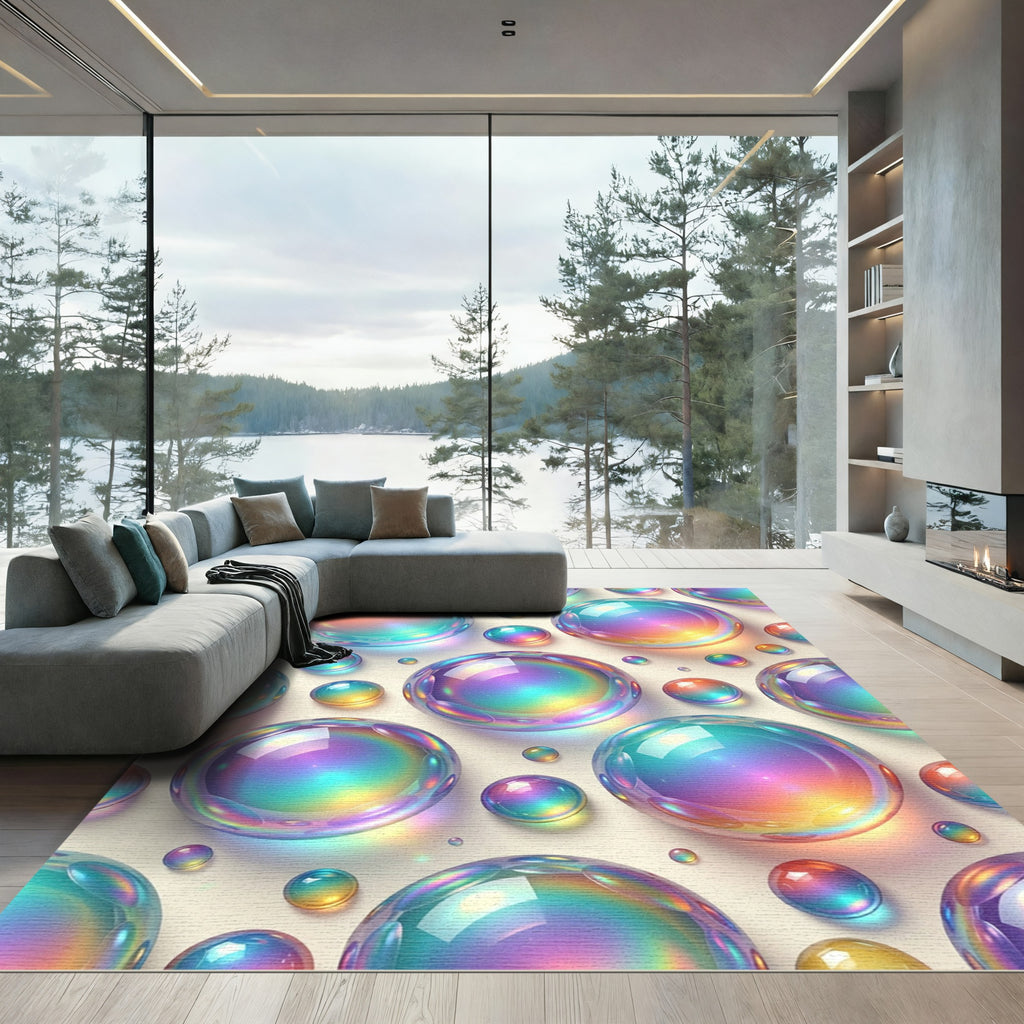 Iridescent Floating Bubbles Sphere Art Rug