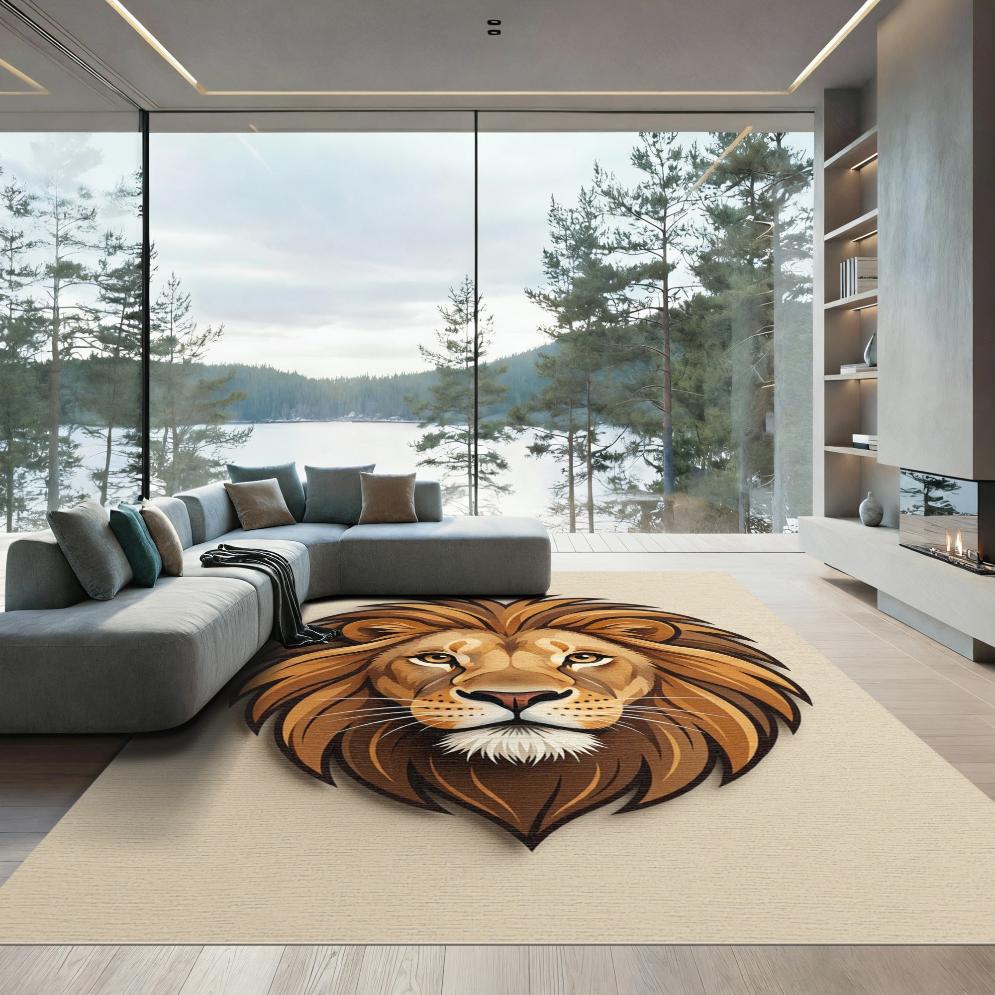 Majestic Golden Lion Head Portrait Rug