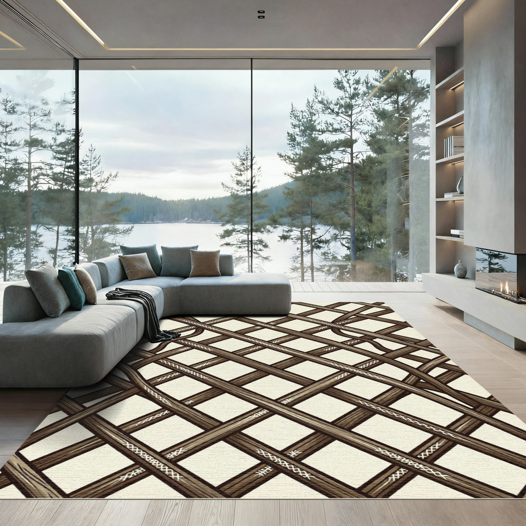 Brown Woven Lattice Intertwined Geometric Rug