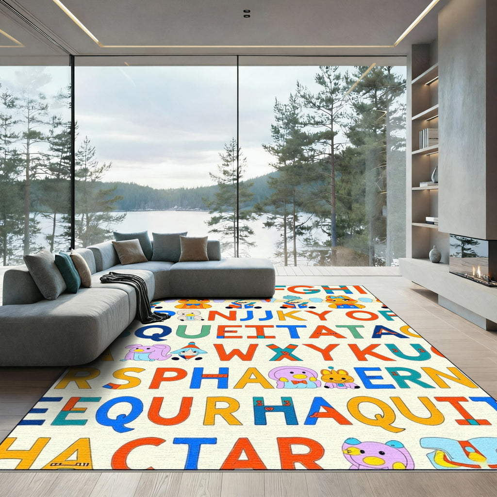 Alphabet Characters Whimsical Creatures Collage Rug