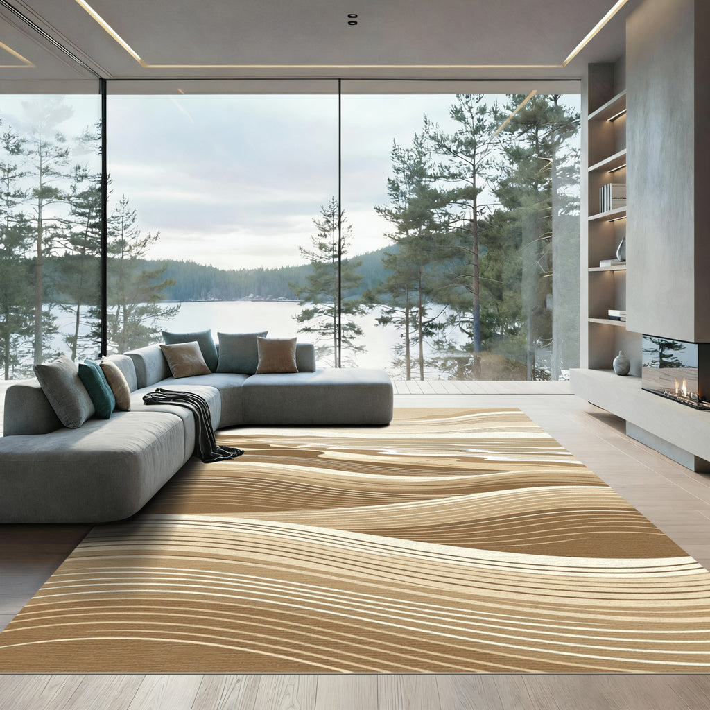 Abstract Beige Sand Dune Ripple Rug