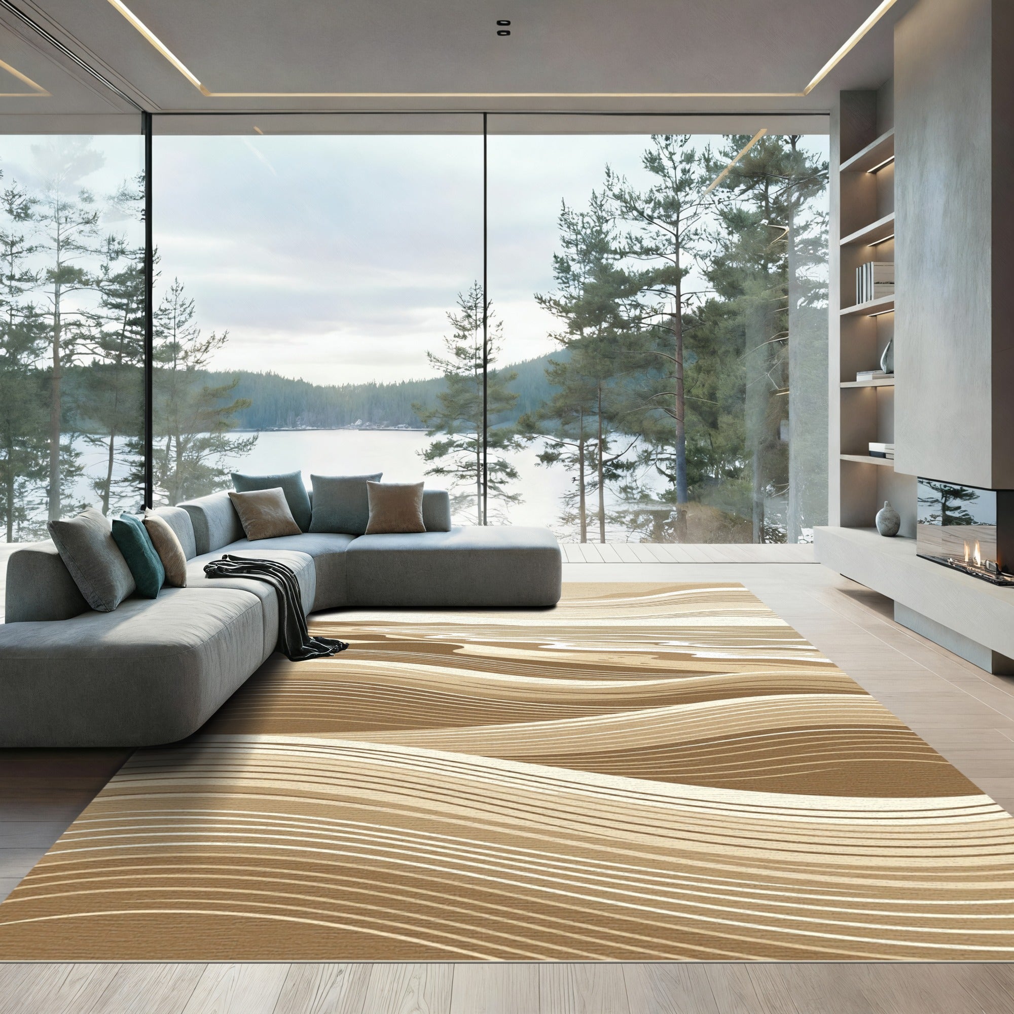 Abstract Beige Sand Dune Ripple Rug