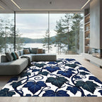 Deep Blue Ivy Vines Scroll Rug