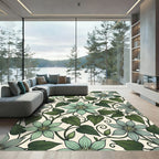 Sage Green Clematis Botanical Floral Rug