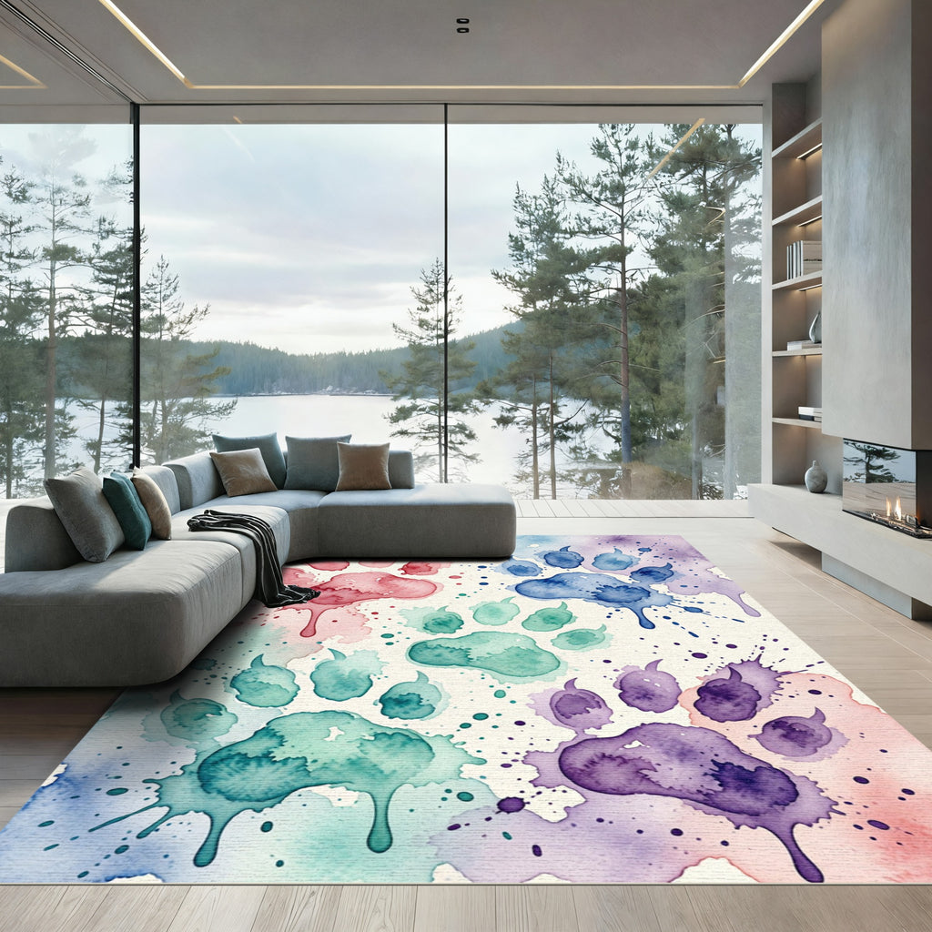 Watercolor Animal Paw Speckled Splash Rug