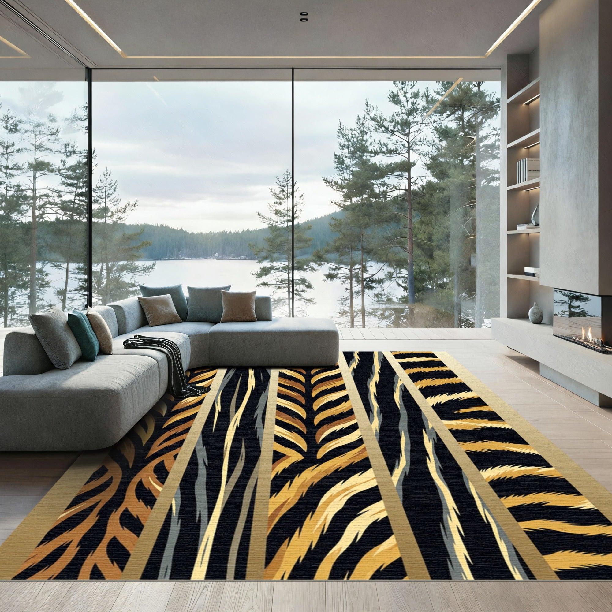 Bold Golden Striped Animal Texture Rug