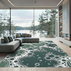 Ethereal Dark Green Bubbles Abstract Art Rug