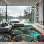 Art Deco Teal and Golden Fan Rug