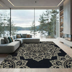 Elegant Black and Gold Lace Medallion Rug