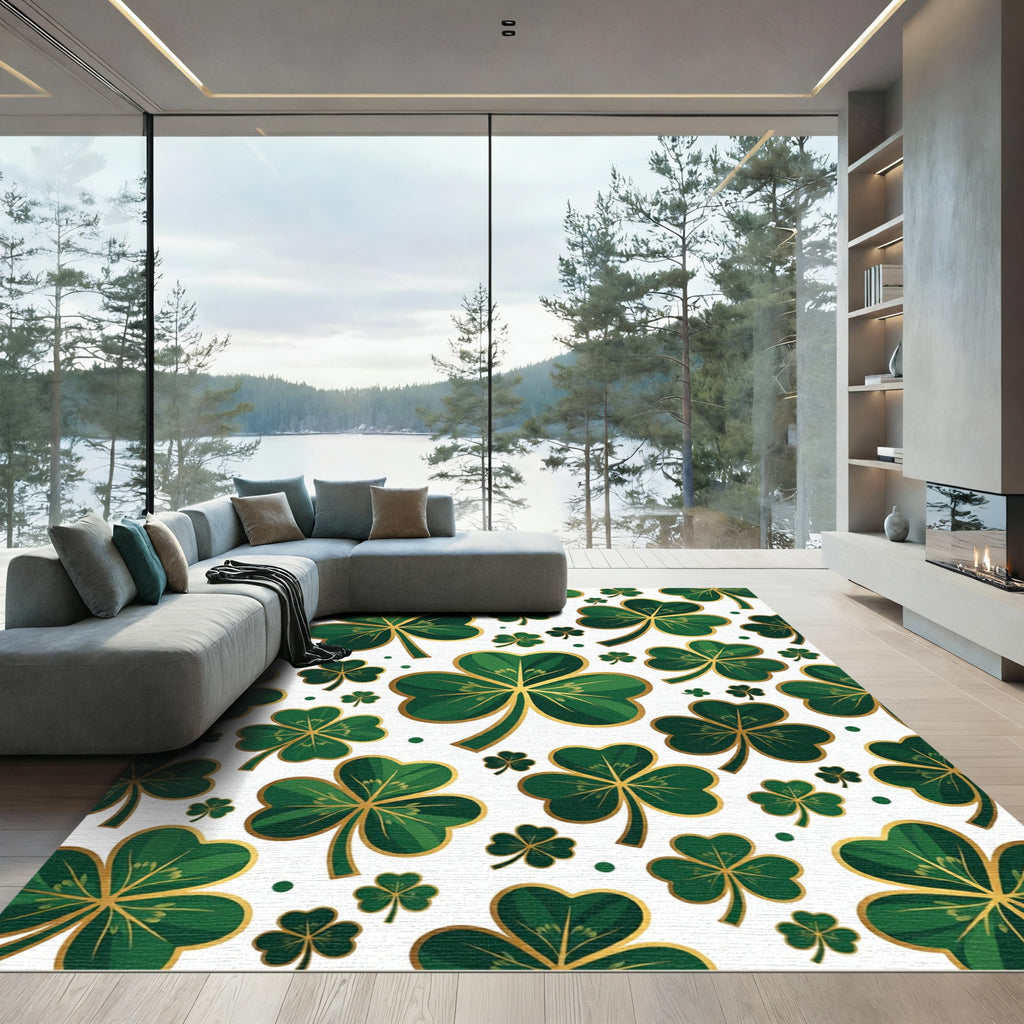 Golden Emerald Shamrock Clover Botanical Rug