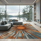 Retro Sunburst Orange Blue Rug