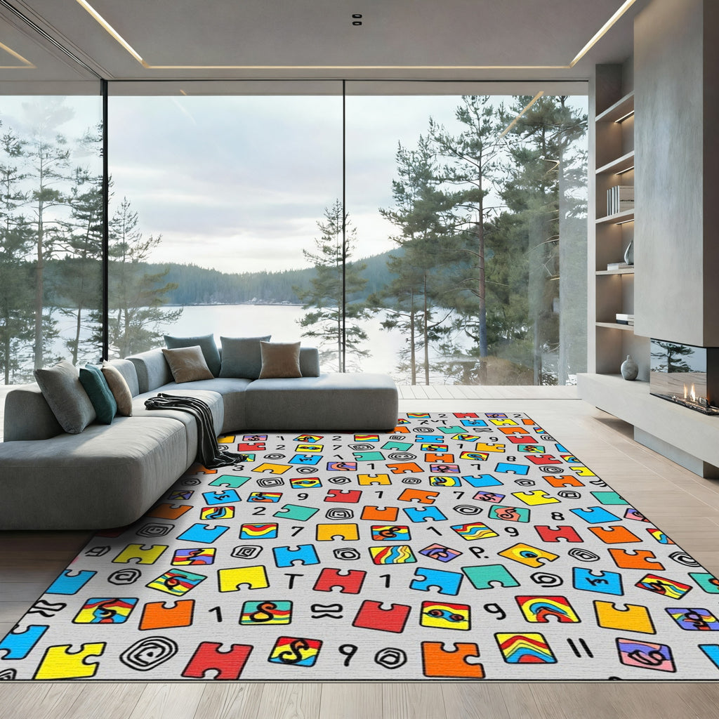 Colorful Puzzle Pieces Geometric Pattern Rug