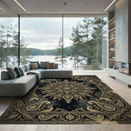 Elegant Gold Ornate Paisley Mandala Rug
