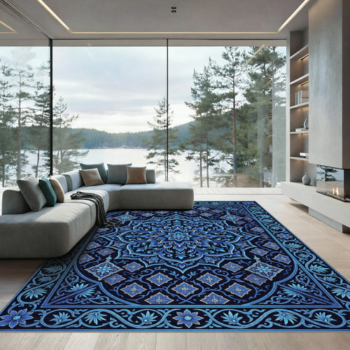 Azure Mandala Floral Intricate Rug