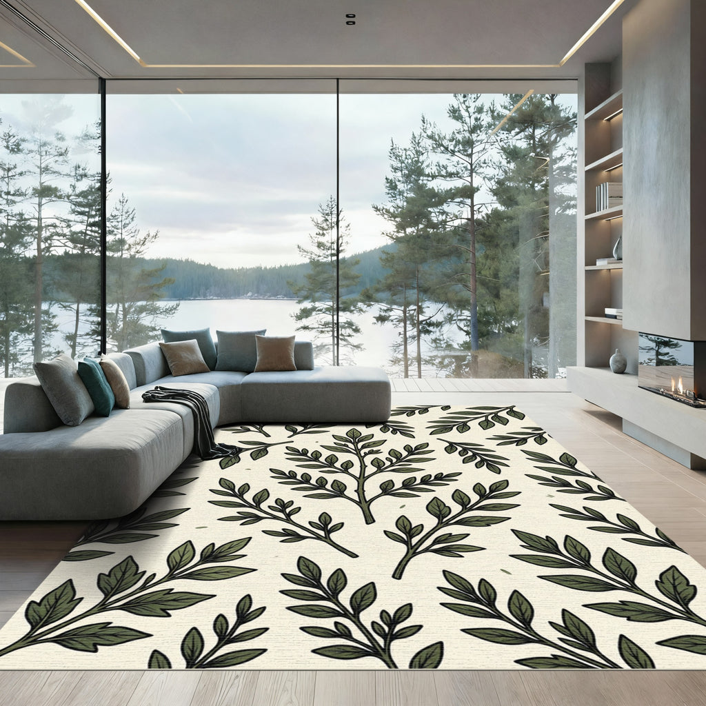 Green Leaf Branch Garden Rug