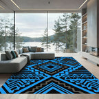 Electric Blue Geometric Aztec Pyramid Rug