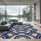 Bold Navy Blue Geometric Arch Grid Rug