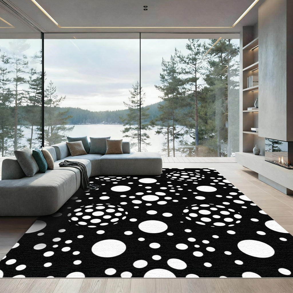 Black White Polka Dot Sphere Pattern Rug