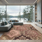 Vintage Damask Floral Ochre Rose Area Rug
