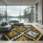 Gold and Charcoal Geometric Leaf Rug