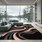 Abstract Pink and Charcoal Swirling Waves Rug