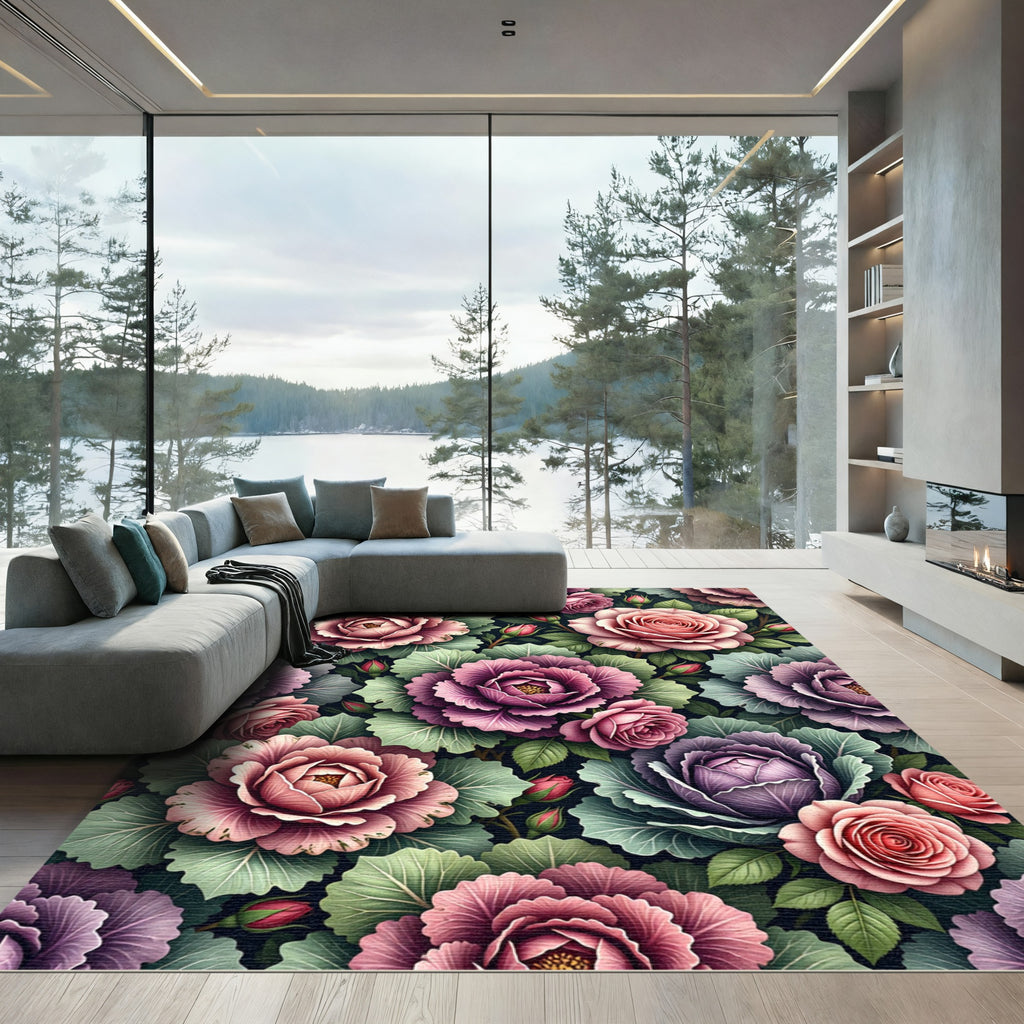 Romantic Rose Cabbage Garden Bloom Rug