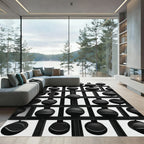 Monochromatic Black Sphere Grid Rug