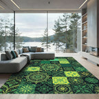 Emerald Green Paisley Mandala Patchwork Rug