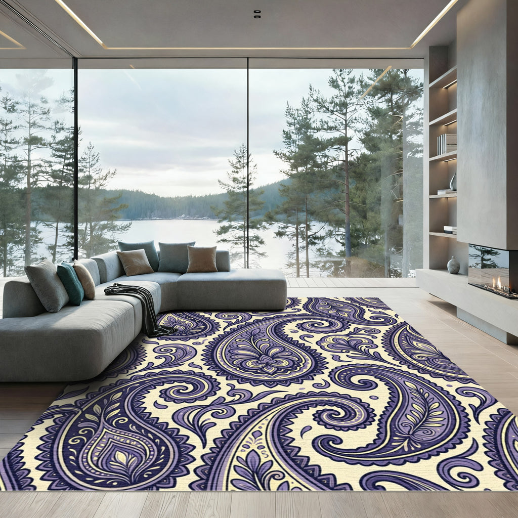 Violet Paisley Floral Swirl Rug