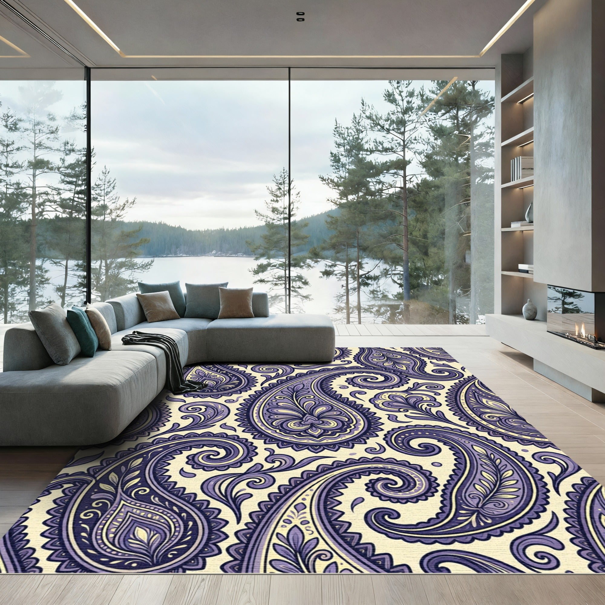 Violet Paisley Floral Swirl Rug