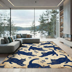 Vintage Navy Stretching Cat Illustration Rug
