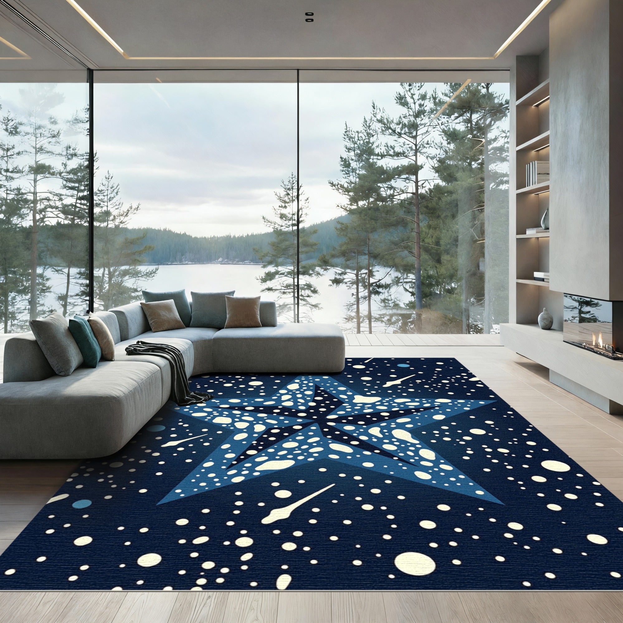 Cosmic Navy Celestial Starry Night Rug