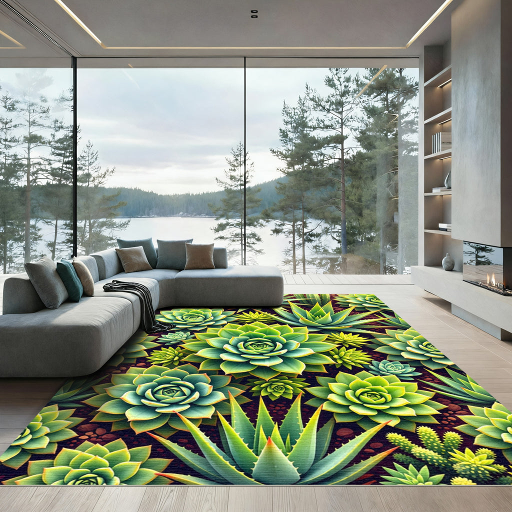 Lush Green Succulent Garden Botanical Rug