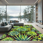 Lush Green Succulent Garden Botanical Rug
