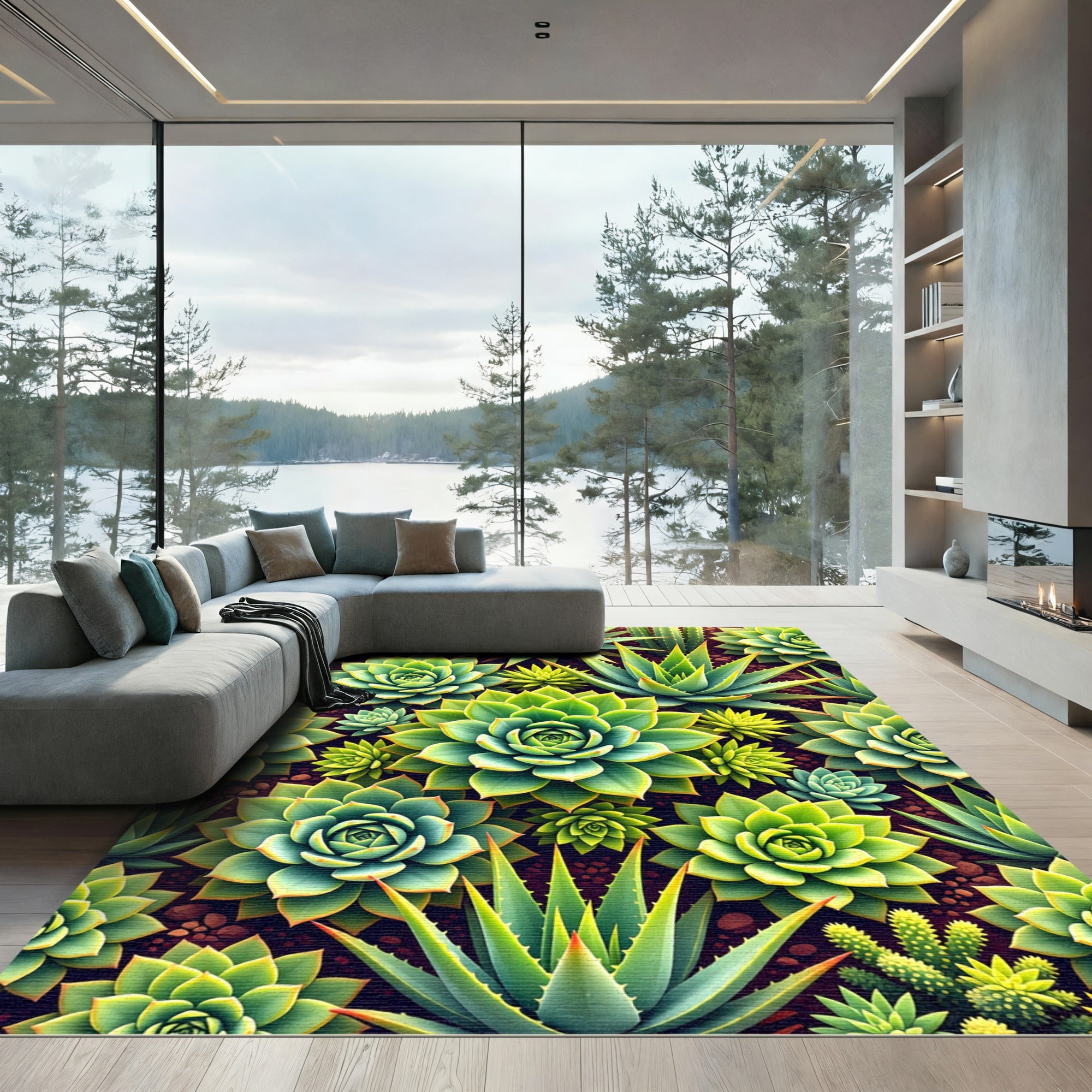 Lush Green Succulent Garden Botanical Rug