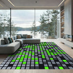 Neon Green Gray Digital Grid Rug