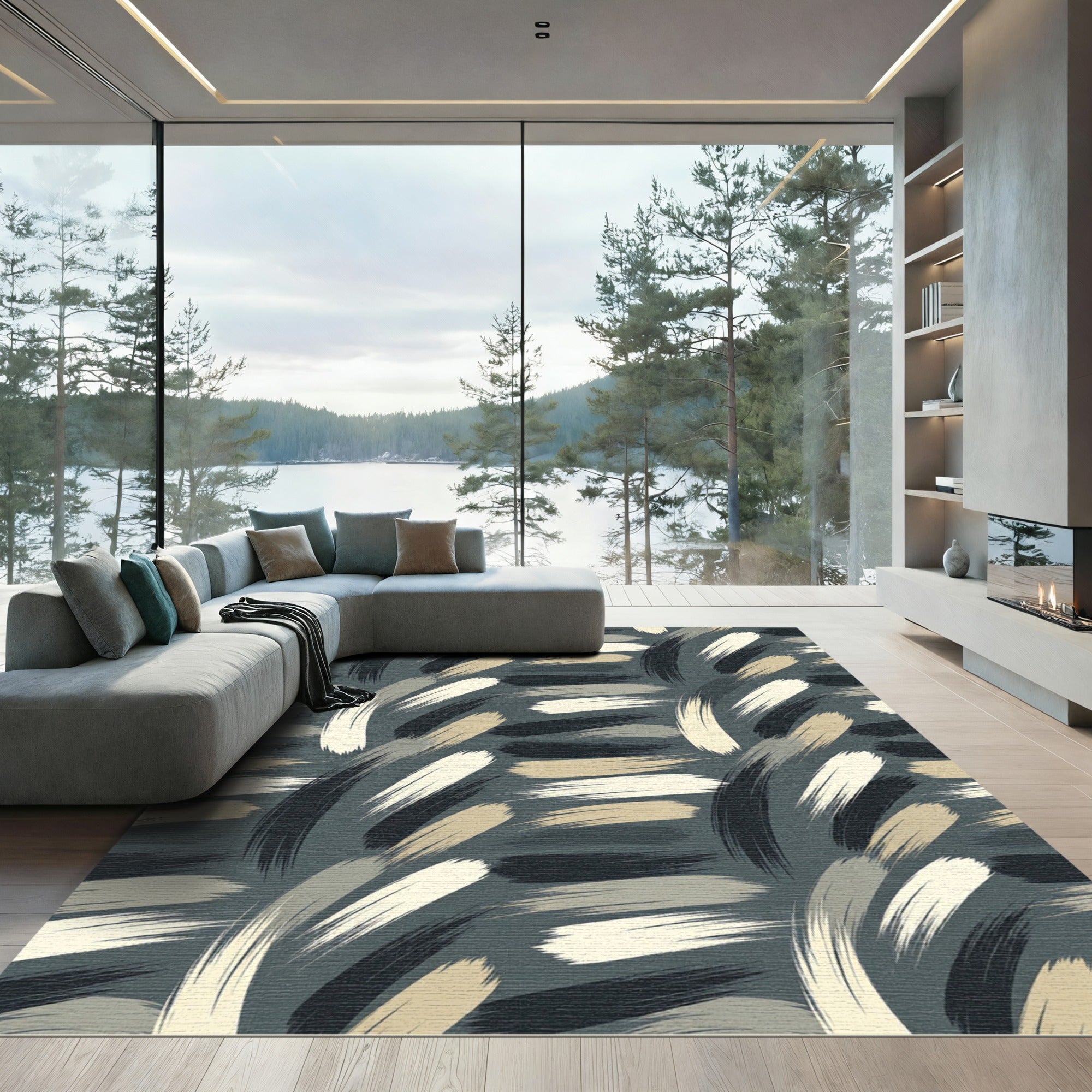 Abstract Brush Stroke Swirls Rug